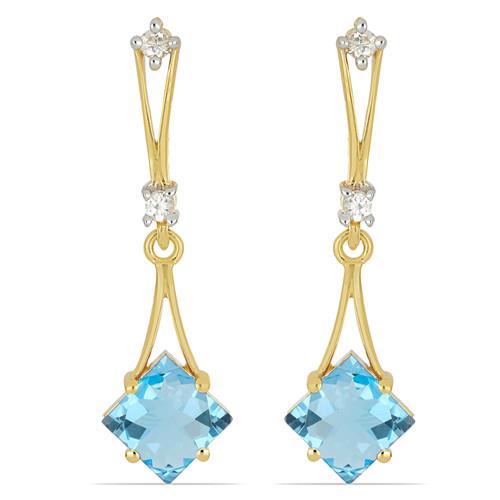 BUY 14K GOLD NATURAL SWISS BLUE TOPAZ GEMSTONE CLASSIC EARRINGS